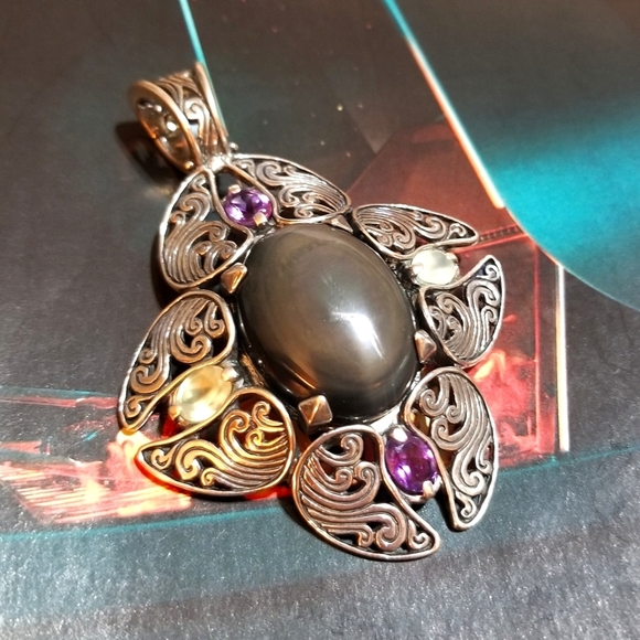 CAROLYN POLLACK MASSIVELY HUGE VTG Gemmed Sterling Enhancer Pendant - Picture 6 of 8